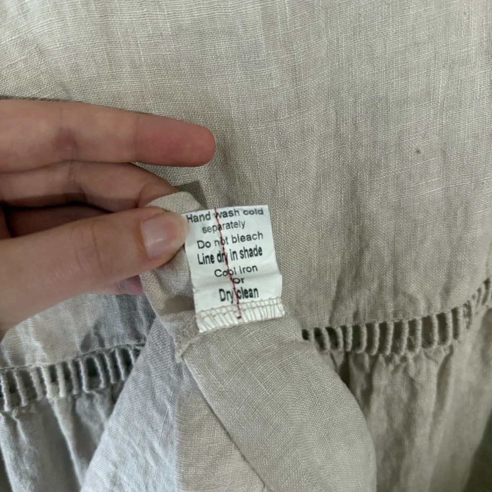 Valentina Naldi 100% Linen Beige Tiered Sleeveless Dress Made in Italy - Picture 10 of 13